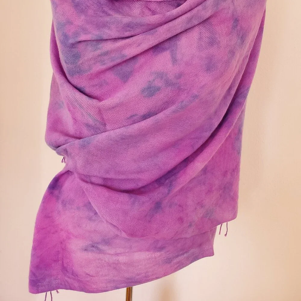 NEW Cashmere merino oversized Scarf Wrap tie dyed brunello blue purple pink XL